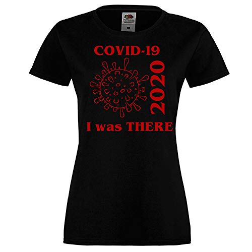 T-SHIRT Corona Virus covid-19 Pandemic Fun Gift Corona - I Was There 011 Mujer Woman Best Print Manga Corta Cuello Redondo Regalo de Verano (2XL, Black)