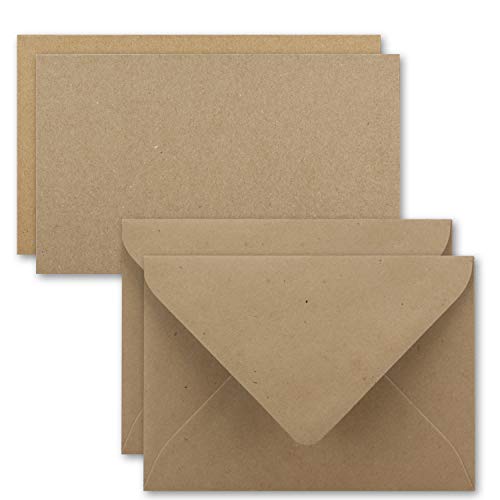 Tarjeta de juego de sobre de papel kraft único de tarjetas DIN A7 10,5 x 7,3 cm, 410 g/m² marrón con carta con sobres C7 nassklebung, color A7 / C7 - Braun 75 Set