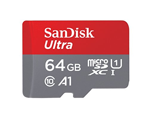 Tarjeta de Memoria SanDisk Ultra Android microSDXC UHS-I de 64 GB con Adaptador SD, Velocidad de Lectura hasta 100 MB/s, Clase 10, U1 y A1, Gris Y Rojo
