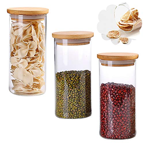 Tarro de Vidrio de Almacenamiento, Wuudi Juego 3x 1000ml Tarros de Cristal para Conservas Envases Transparente para Galletas, Pasta, Cereales 8 * 20cm