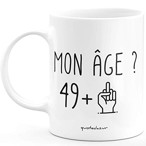 Taza de 50 años con texto en inglés "Rigolo Divertido" – Taza de regalo de cumpleaños 50 años cincuenta para hombre y mujer, humor original