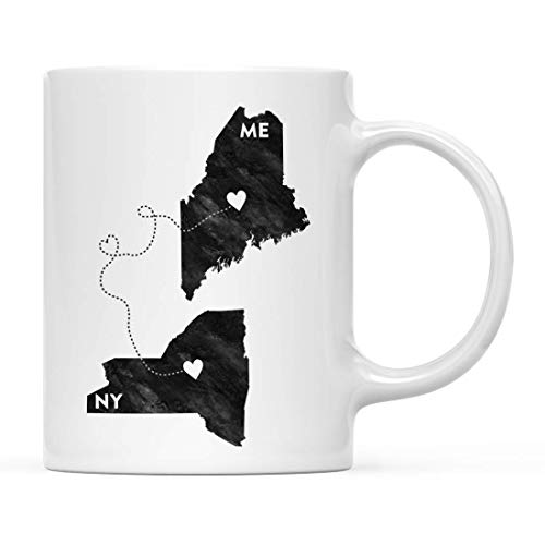 Taza de café, Regalo de Larga Distancia, Nueva York y Maine, Blanco y Negro, Moderno, mudanza, graduación, Universidad, Regalos para él, Sus relaciones, 11 oz