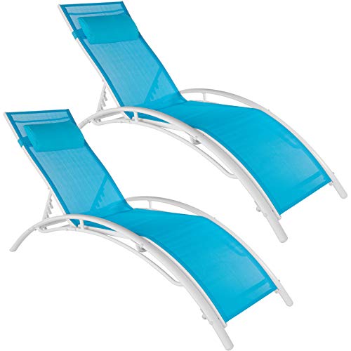 TecTake 800675 - Set de 2 Tumbonas, Impermeable, Incluye Reposacabezas, Respaldo Regulable en 5 Posiciones (Azul | No. 403066)