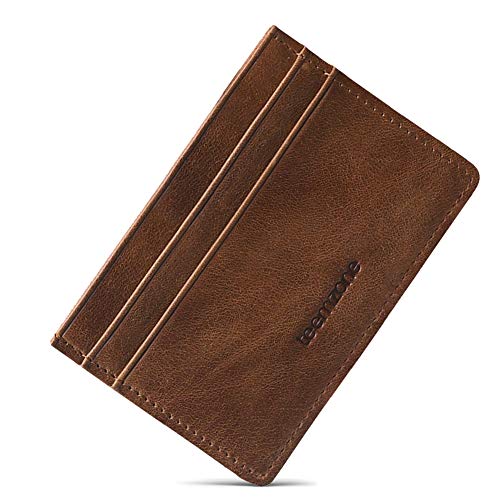 Teemzone Mini Tarjetero Cartera Slim Billetera Hombre de Piel Auténtica Cartera Tarjeta de Crédito(Marrón)