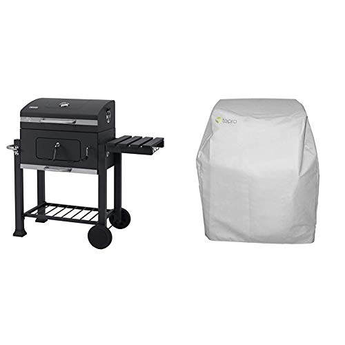 Tepro Toronto Click 2019 - Barbacoa de carbón/parrilla carro esmaltada, antracita/acero inoxidable + 8600 - Funda para barbacoa Toronto