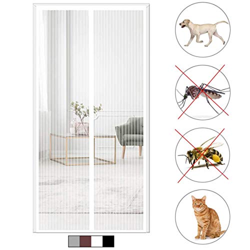 THAIKER Mosquitera Imanes Magnetica, 110x260cm(43x102inch) Mosquiteras a Medida Magnética Automático con Durable para Balcones, Blanco A