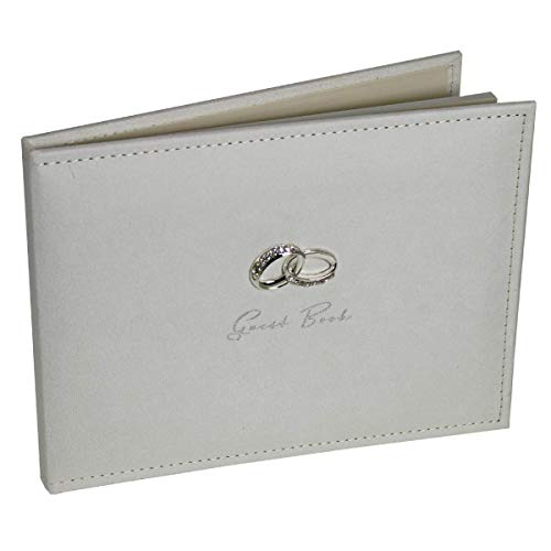 The Emporium Gifts - Libro de firmas para boda, diseño de ante con anillos plateados