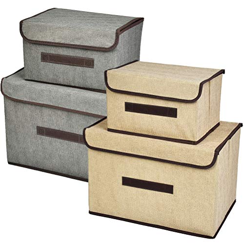 TIMESETL 4 PCS Cajas Almacenaje con Tapa | Cajas Almacenaje Plegables Contenedores de Almacenamiento | no Tejido Cajas de Ordenación Armarios, Ropa, Zapatos, Libros, Cosméticos, Juguetes, etc.