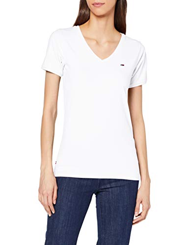 Tommy Hilfiger Tjw Shortsleeve Stretch tee Ropa Deportiva de Punto, Blanco (White), 40 (Talla del Fabricante: Large) para Mujer