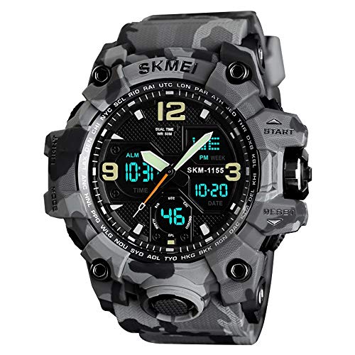 TONSHEN Reloj Hombre Impermeable 50M Resistente al Agua Outdoor Militar Deportivo Digital Relojes de Pulsera LED Electrónica Analógico Cuarzo Doble Tiempo