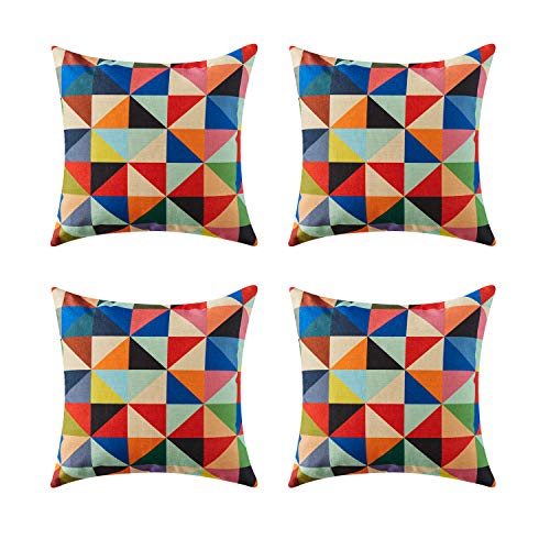 Topfinel geométrico Lino algodón Fundas Cojines para Cama Decorativos Almohadillas para Sillas Sofa Conjunto de 4,45 x 45cm,triángulo