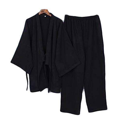 Traje de Estilo japonés, de Dos Piezas, Hombres, de algodón Fino, Albornoces, Pijamas, Albornoces de Kimono, Ropa de dormir-F16