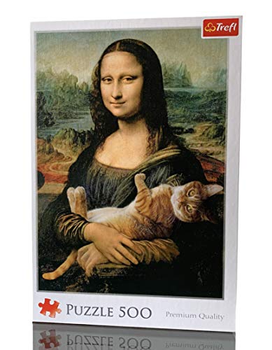 Trefl Puzzle Leonardo DA Vinci LA GIOCONDA - Mona Lisa y Gato Puzzle 500 Piezas del Rompecabezas para Adultos y Niños Creativo Puzzle Regalo 34 x 48 cm.