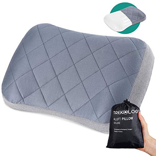 TREKOLOGY Almohada inflable de camping – Almohada compacta comprimible – Almohada inflable de viaje de aire para saco de dormir, mochilero, pesca, campamento, senderismo, playa, cojín lumbar