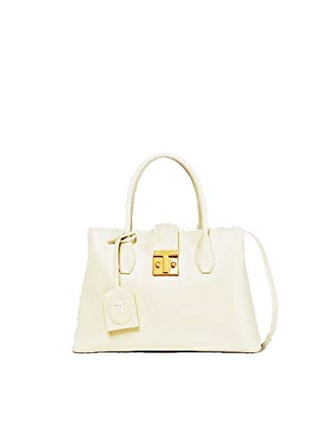 Trussardi Gardenia - Bolsa tulip medium de piel sintética, color crema