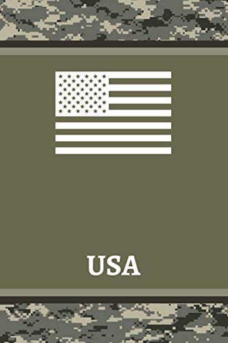 'USA Flag' Notebook - 150 White Lined Pages - 9x12 - Camo/Army Green/White