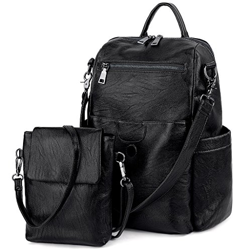 UTO Mujer Bolso Mochila Cuero Sintético Desmontable Bolso Tote Bolso Bandolera Crossbody Bolso de Hombro con Bolso Pequeño Negro