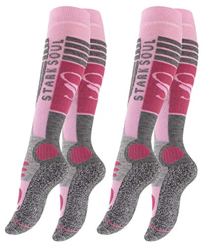 VCA - 2 pares de calcetines funcionales de esquí para mujer, calcetines de esquí con acolchado especial, Otoño-Invierno, Mujer, color Rosa oscuro/gris., tamaño 39-42