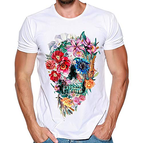 Verano Camiseta de Manga Corta Blanca para Hombre Moda Estampado Calaveras t-Shirt básico Suelto Casual Camisa Deportivo Sudadera Camisetas Hombre Originales (L2, K-Blanco)