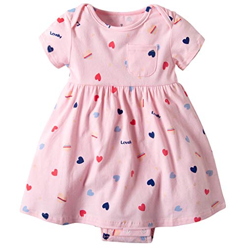 Vestido Niña Ropa Bebé Vestidos Manga Corta Princesa Verano Flor Impreso Traje Forma Corazon Rosado 18-24 Meses