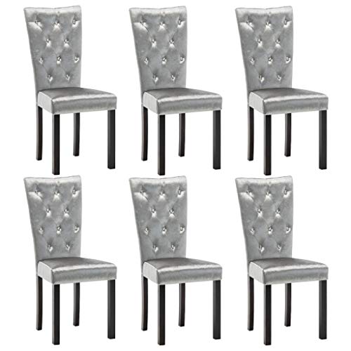 vidaXL 6X Sillas Comedor Terciopelo Plata Sillón Asiento Banco Taburete Mueble