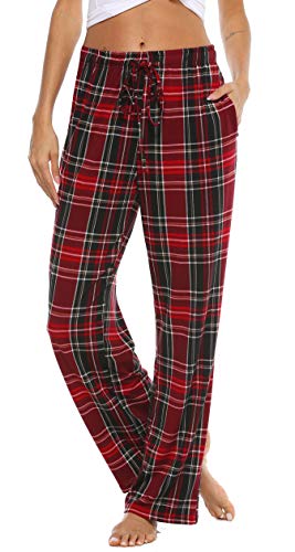 Vlazom Pantalones de Pijama a Cuadros para Mujer, Largos Pantalones Casual de con Bolsillos para Ropa de Dormir S-XXL