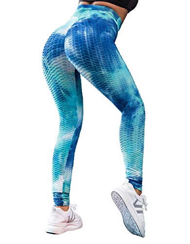 Voqeen Pantalones de Adelgazantes Mujer Leggins Reductores Adelgazantes Leggings Pantalones de yoga tie-dye Anticeluliticos Cintura Alta Mallas Fitness Push Up para Deporte Mallas Pantalones