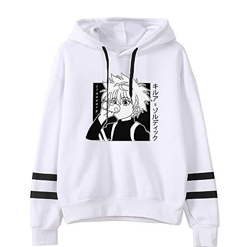 WANCHDP Hunter X Hunter Sudadera con capucha para hombre y mujer Killua Hisoka Baka, para adolescentes y niñas, diseño de rayas de béisbol con estampado 3D, manga larga blanco-4 L