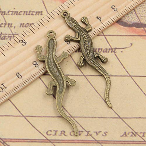 WANM 12 Uds encantos Lagarto Gecko 56x15mm Bronce Tibetano Color Plata Colgantes artesanías Haciendo hallazgos joyería DIY Antigua Hecha a Mano