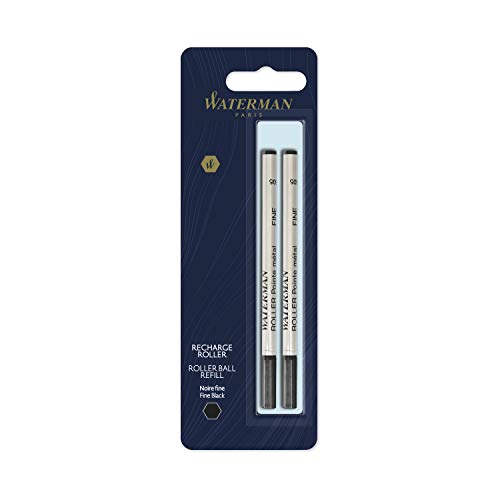 Waterman - Recambio para bolígrafos roller, punta fina con tinta negra, paquete de 2