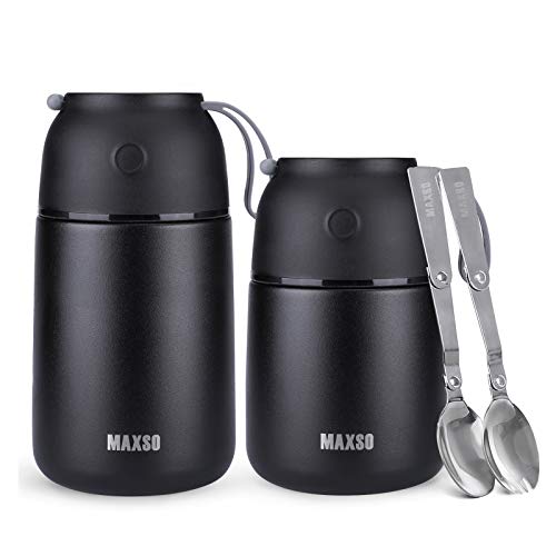 Wdmiya Termos para Comida Caliente 2 pezzi, Recipiente de Acero Inoxidable para Niños para Almuerzo Escolar y Sopa, Fiambrera con Cuchara Plegable 500 ml & 750 ml