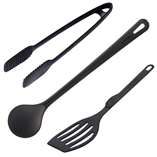 Westmark Set piezas, Espátula, Cuchara Pinzas para freír, girar, remover y servir, Plástico, Negro, 286922E6, Juego de 3 utensilios de cocina