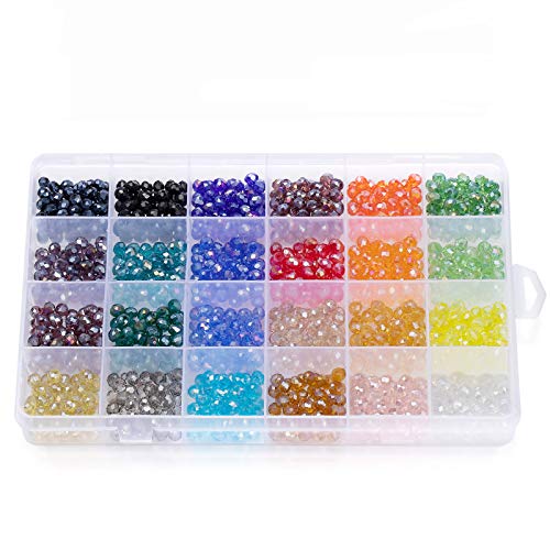 Wodasi 1200 Pcs Cuentas Cristal, Cuentas de Cristal Facetado para Collar Pulsera Manualidades Bricolaje, Cuentas Cristal Facetado, Cuentas de Vidrio DIY Color Facetado, 24 Colores