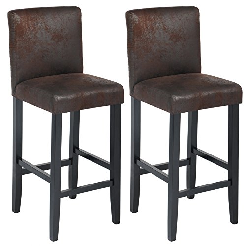 WOLTU 2X Taburete de Bar Silla Bistro con Respaldo Taburete Alto Patas Negras de Madera Maciza Asiento Acolchado Grueso Aspecto de Cuero Antiguo Negro BH38sz-2