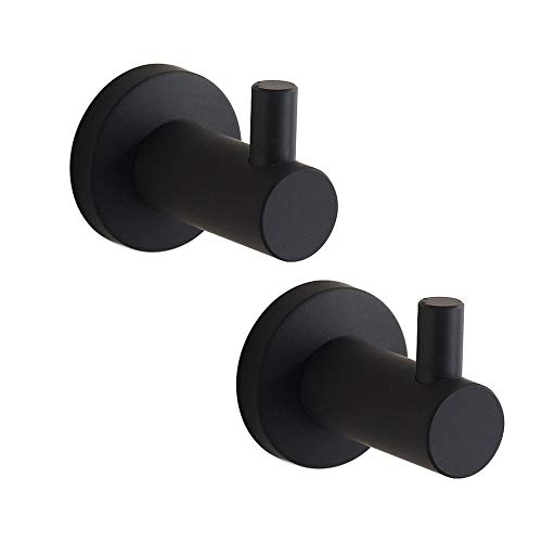 WOMAO Ganchos para Toallas Negro Mate, Juego de 2 percheros de Pared para baños, toallero Redondo de Acero Inoxidable