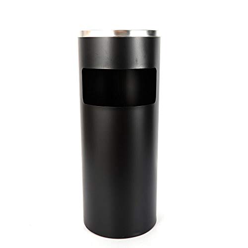 WUPYI2018 Cubo de basura de acero inoxidable con cenicero, color negro, diámetro 25 cm, altura 62 cm