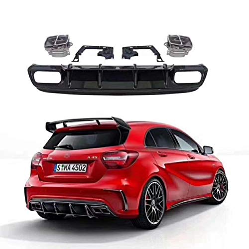 wuwenjun Parachoques difusor Trasero ABS para Mercedes W176 A Clase A180 A200 A250 Sport Edition 13-17 A45 AMG con Puntas de Escape de Acero Inoxidable