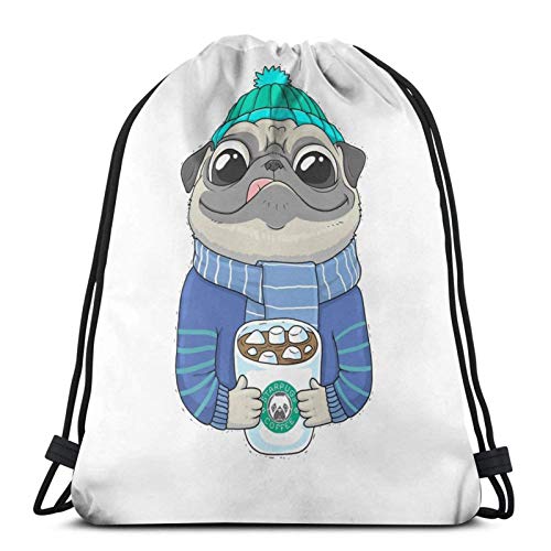 XCNGG Bolsa de Gimnasia Bolsa con cordón Bolsa de Viaje Bolsa de Deporte Mochila Escolar MochilaDrawstring Bag Pug with Coffee Floor Pillow Training Gymsack