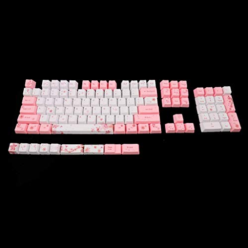 XJZKA 104 + 9 Teclas OEM PBT Keycaps Juego Completo, Teclado mecánico Keycaps PBT Sublimación de Tinte Cherry Blossom Keycaps Traje para Regalos de Amantes de los Juegos