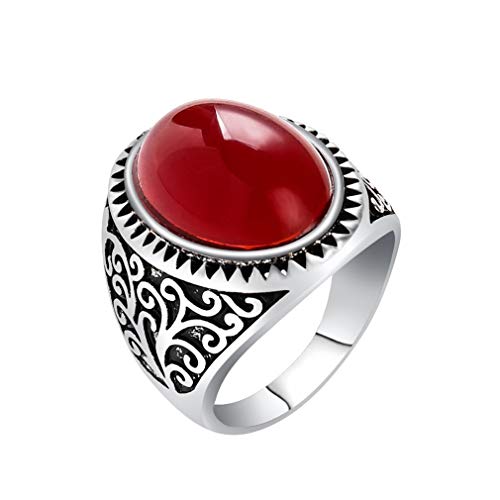 YAZILIND Moda Tallada Banda Anillo Grande Rojo Piedras Preciosas Anillos Hombres y Mujeres cumpleaños joyería Regalo (tamaño 22,5)