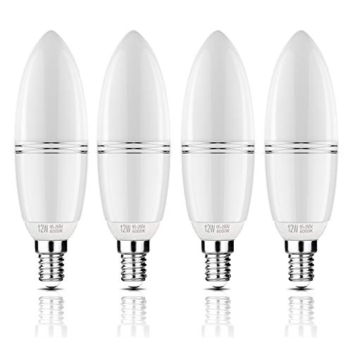 Yiizon LED E14 12W vela bombillas, 100W bombilla incandescente equivalente, candelabro LED bombillas, 6000K Blanco Frío, 1200 lm, CRI>80+, no regulable (4 Packs)