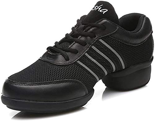 YKXLM Mujeres Danza-zapatillas de deporte Zapatos de baile Calzado de Danza/Modernos de la danza del jazz,ESA-T08,Negro+Gris,EU39