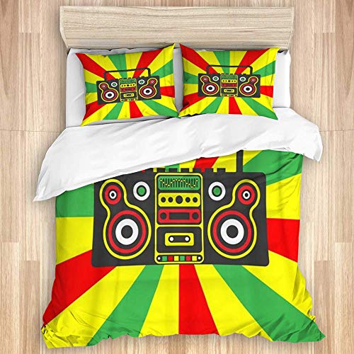 Yoyon Funda nórdica, Colorido Reggae Rastafari Boombox en Rayas Rojas, Amarillas, Verdes, Naranjas, Juego de Cama de Microfibra de Calidad, Ultra suavidad, cómodo diseño Moderno