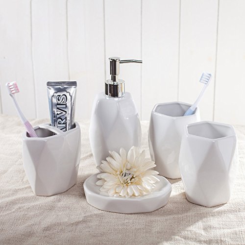 YWXG Estilo Europeo Cerámica Simple Traje de baño Baño 5 Piezas Suministros de baño Conjunto Taza del Cepillo de Dientes Dispensador de jabón de Taza de Enjuague Soporte de jabón Juegos de Accesorios