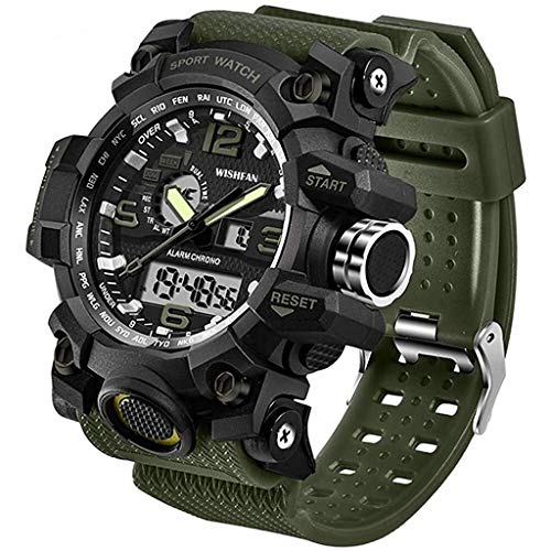 ZXQZ Relojes de Pulsera Reloj de Pulsera para Hombre, Reloj Digital Impermeable de Doble Pantalla con Reloj Despertador, para Acampar Deportes Al Aire Libre Watches (Color : Army Green)