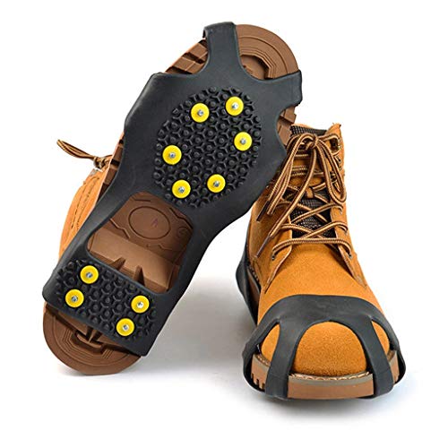 10 Dientes Tacos de Hielo Zapatos Pinzas,Cadenas para Botas de Montaña,Racos de Tracción Más de Zapatos,para Empuñaduras Invierno Caminar,Jugar Trabajar y Pescar (XL)