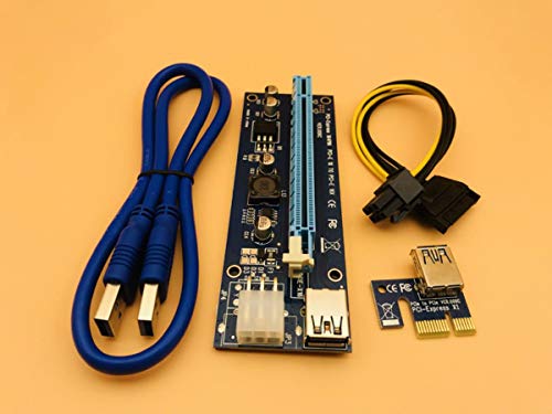 100PCS Blue 006C PCI-E Riser Express 1X 4X 8X 16x Extender PCI E USB 3.0 Extender Adapter Card SATA 15pin for BTC Mining Miner