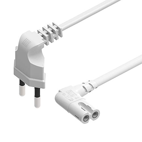 3M Cable de Alimentación EU 2 Enchufe a 90 Grados en el Ángulo Recto IEC C7 Gráfica 8, Aplicable a Samsung,Philips, LG Sonisharp Panasonic LED TV Sky TV, Sky High Tech TV Blanco