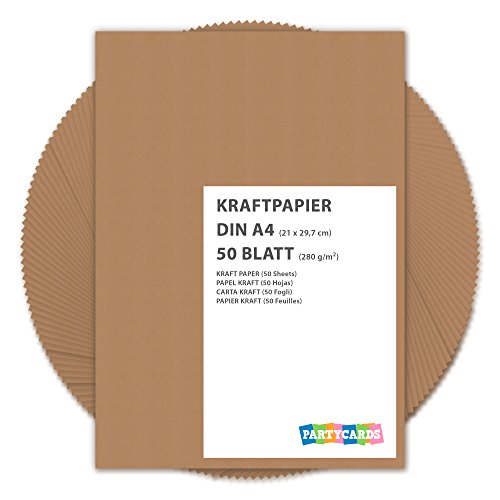 50 hojas de papel de estraza cartón kraft DIN A4 280 gr/m2 Natural en alta calidad, ideal para manualidades y DIY marrón gitano tarjetas boda invitación