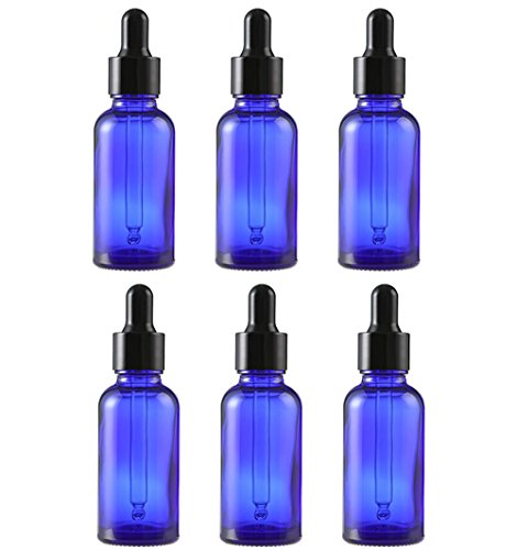 6PCS azul vidrio del aceite esencial Frascos botella frasco cuentagotas con tapa negra maquillaje frasco cosmético envase de contenedores para aromaterapia perfume (5ml/0.17oz)